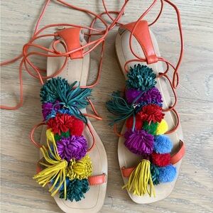 Zara Multicolor Pom-Pom Lace-Up Sandals#25
